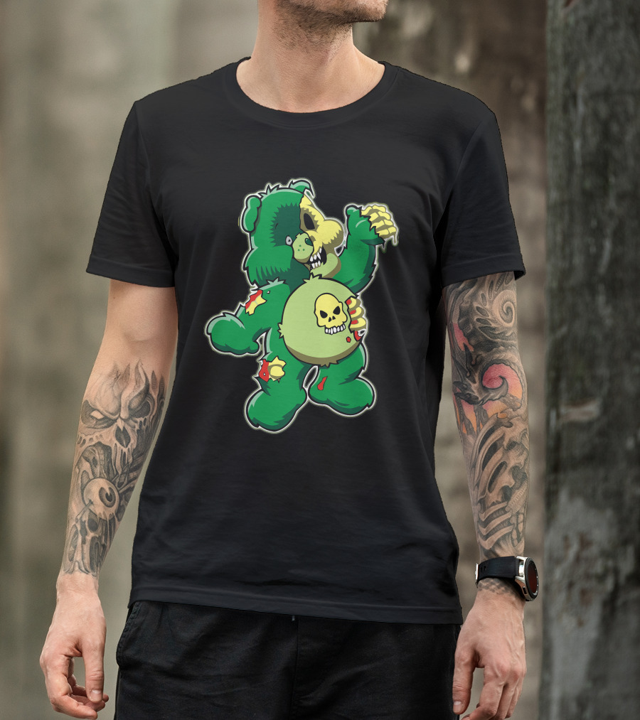 Bisounours Zombi Bear With Skull Belly And Green Fur T-Shirt