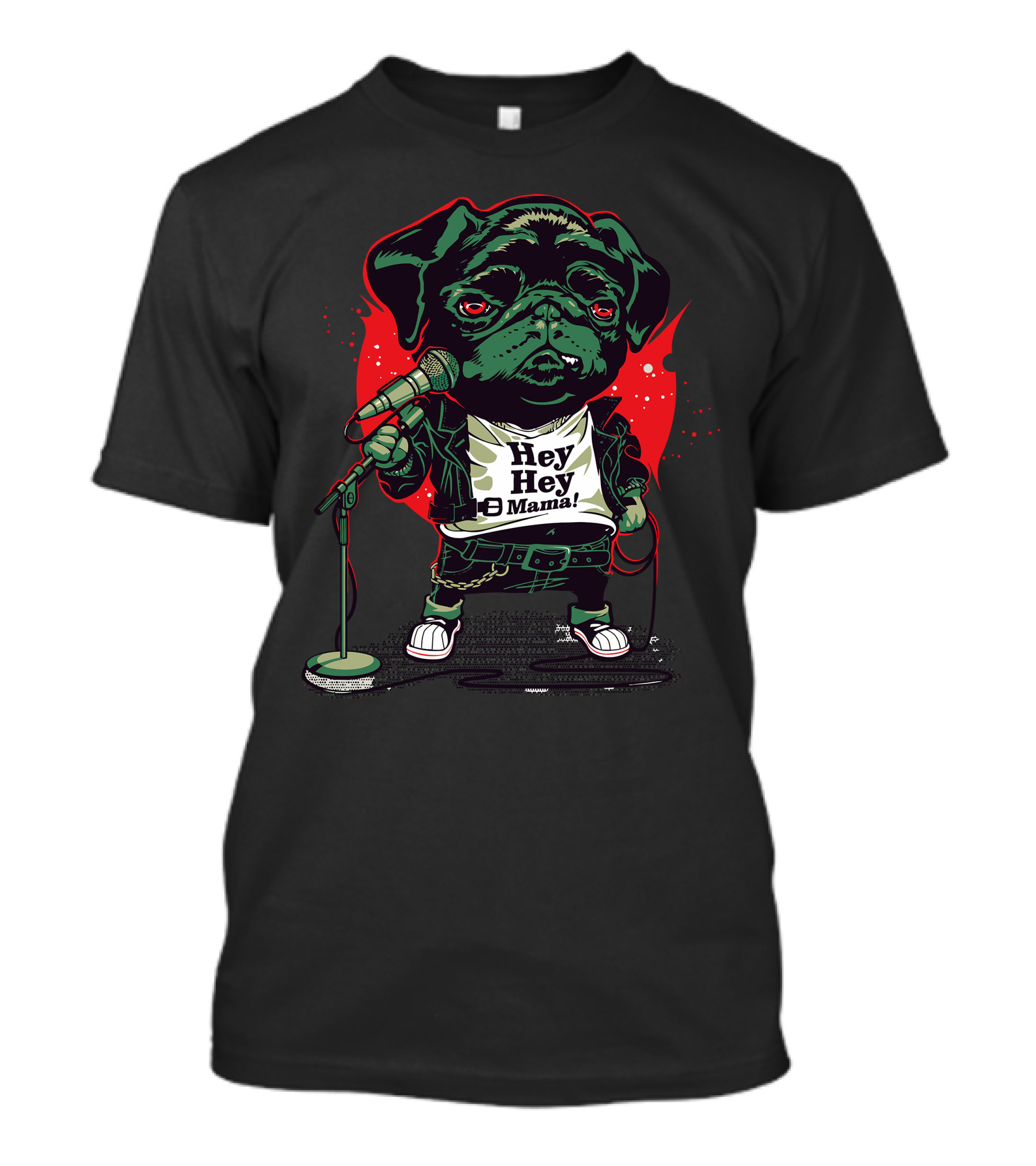 Hey Hey Mama Pug Rock Star Microphone T-Shirt