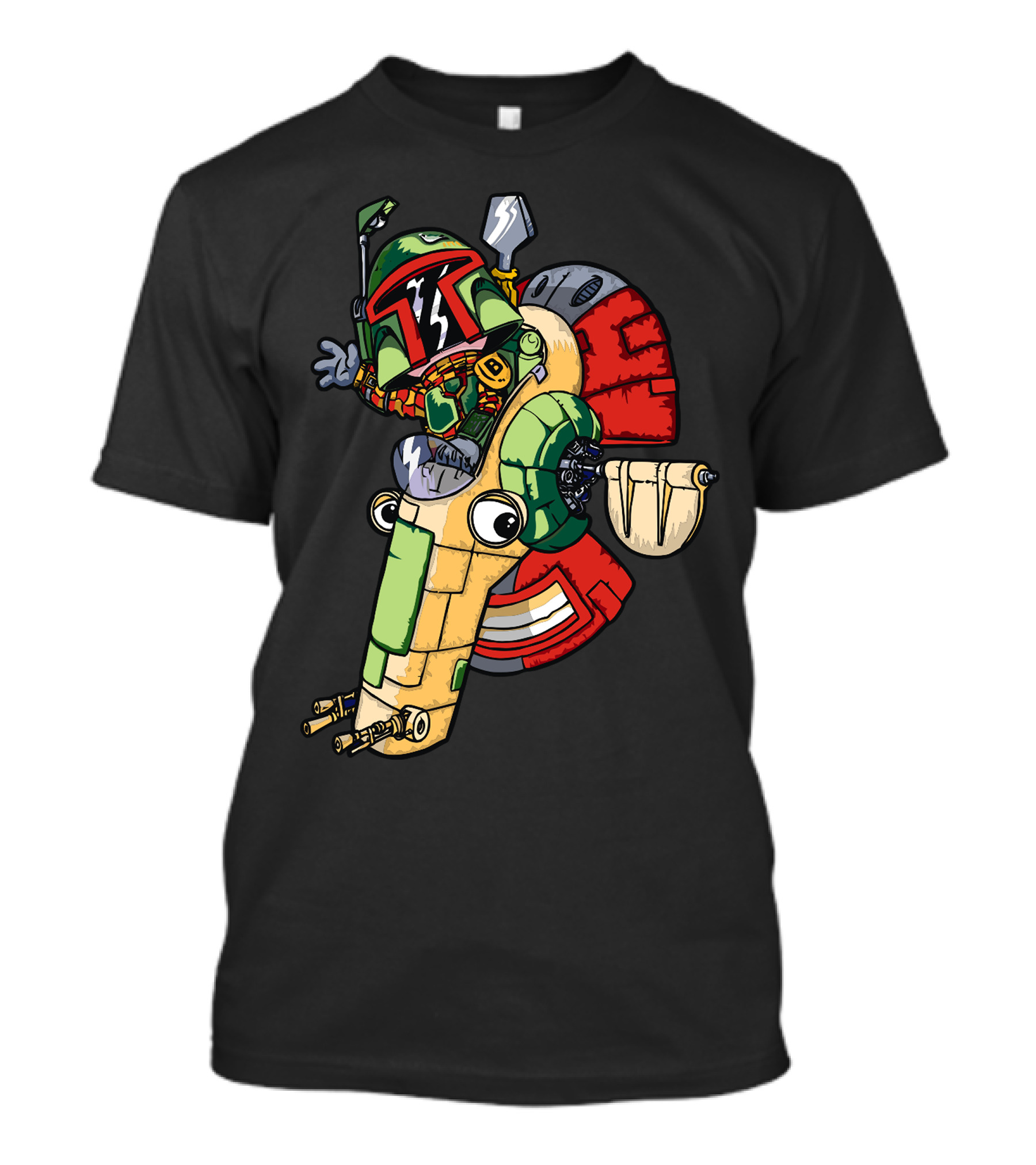 Boba Builder Meets Iconic Spacecraft In Whimsical Cartoon T-Shirt