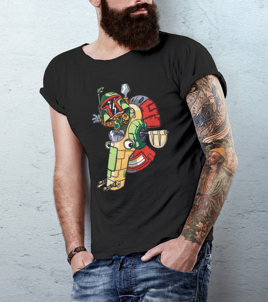 Boba Builder Meets Iconic Spacecraft In Whimsical Cartoon T-Shirt