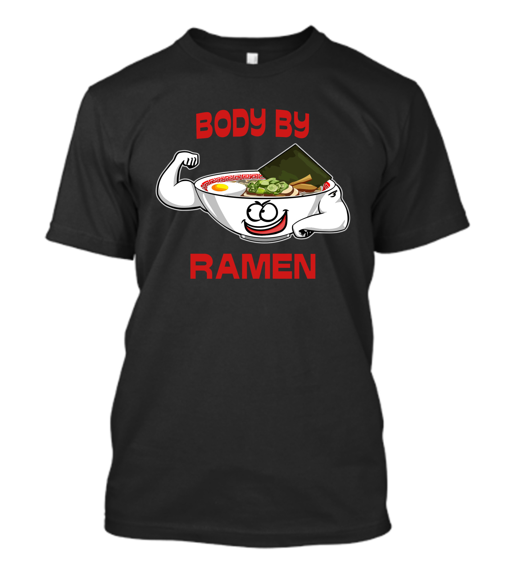 BODY BY RAMEN Flexing Cartoon Noodle Bowl T-Shirt