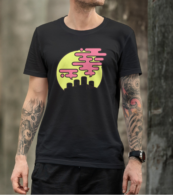 Chemical Sunset Yellow Sky Pink Clouds City T-Shirt