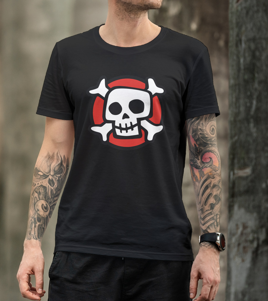 Comic Skull Crossbones Icon On Red Circle T-Shirt