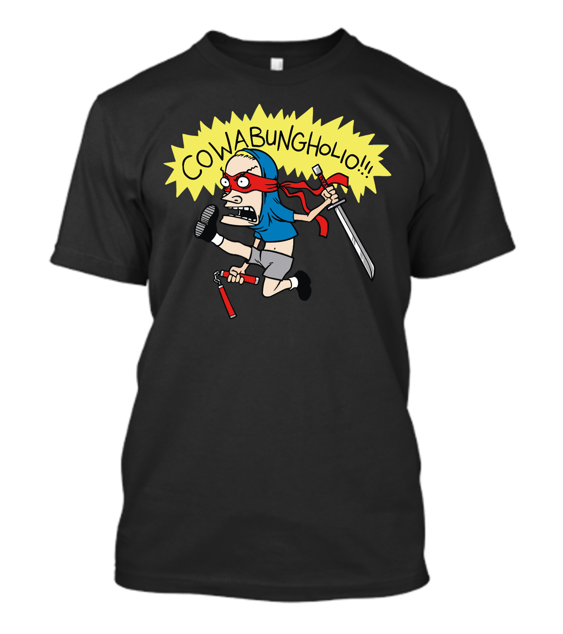 Cowabungholio Ninja Parody Character With Nunchucks And Sword T-Shirt