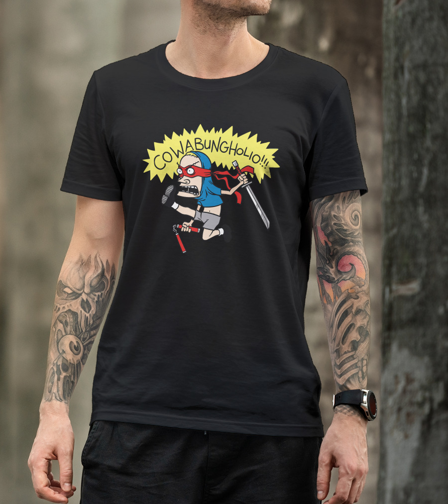 Cowabungholio Ninja Parody Character With Nunchucks And Sword T-Shirt