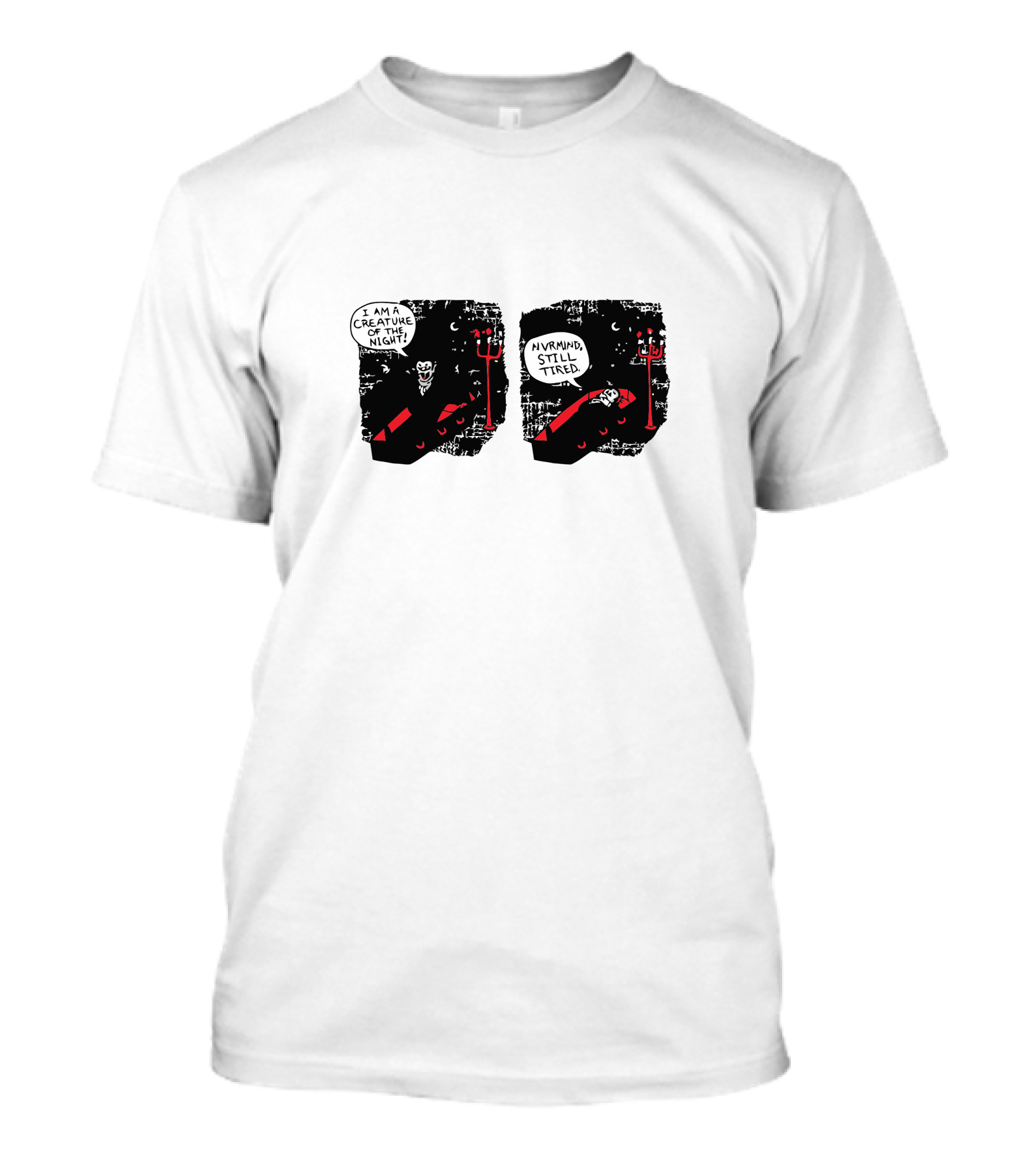I Am A Creature Of The Night Nevermind Still Tired Vampire Coffin Moon Bats Lamp Post T-Shirt