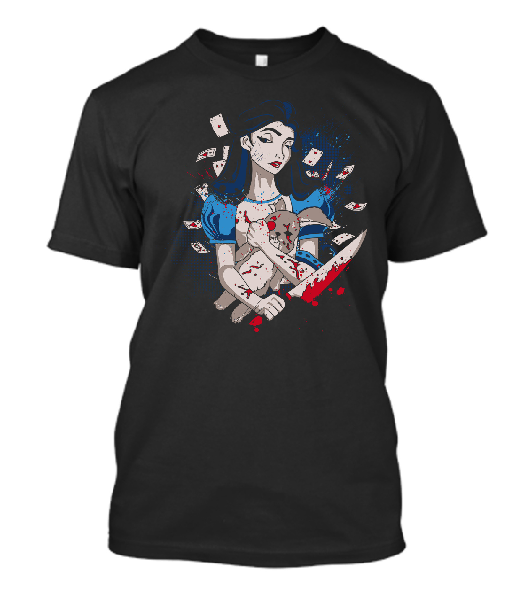 Dark Wonderland Alice With Bloodstained Rabbit And Cards T-Shirt