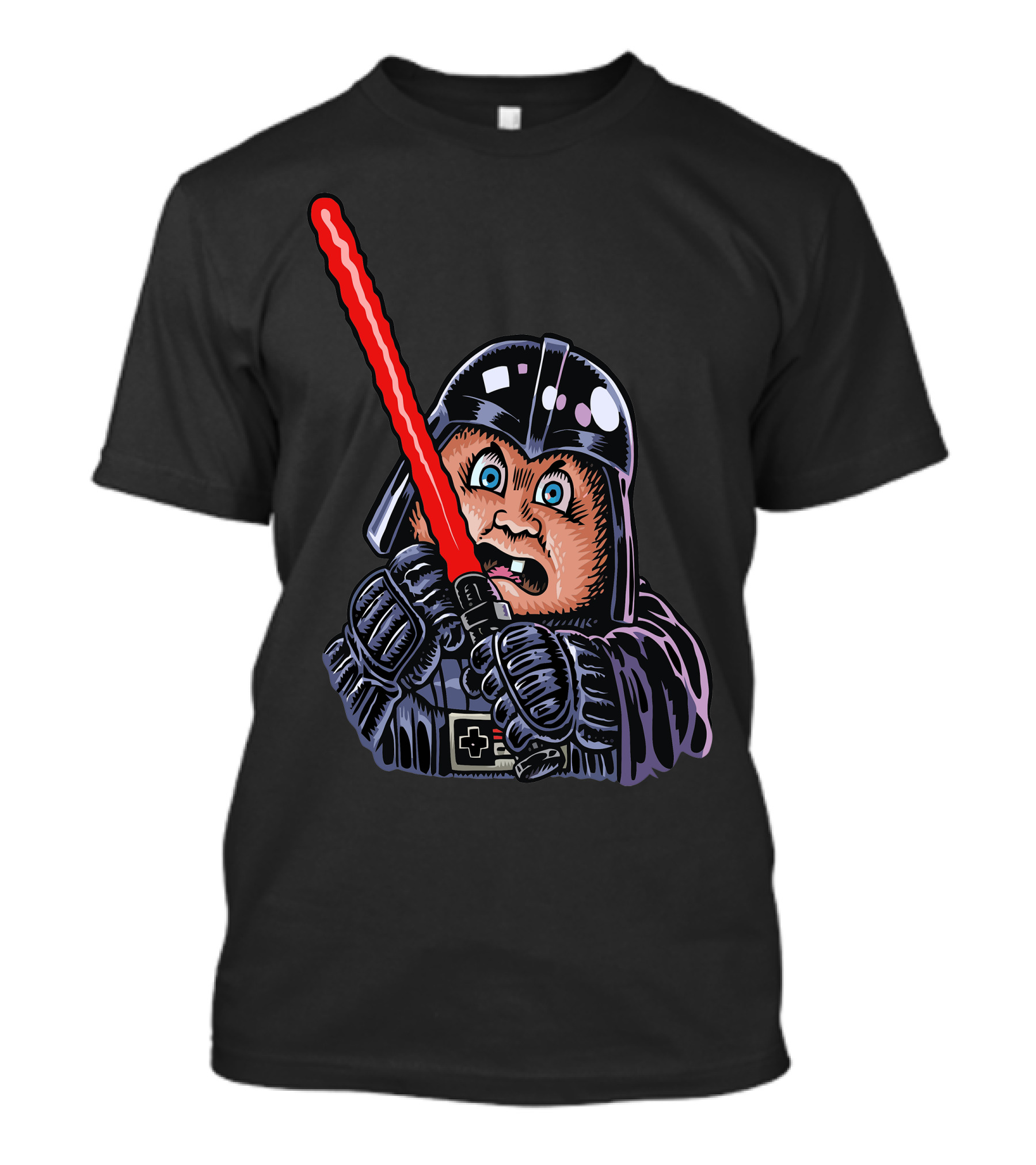 Dirk Force Parody Character With Red Saber And Dark Helmet T-Shirt
