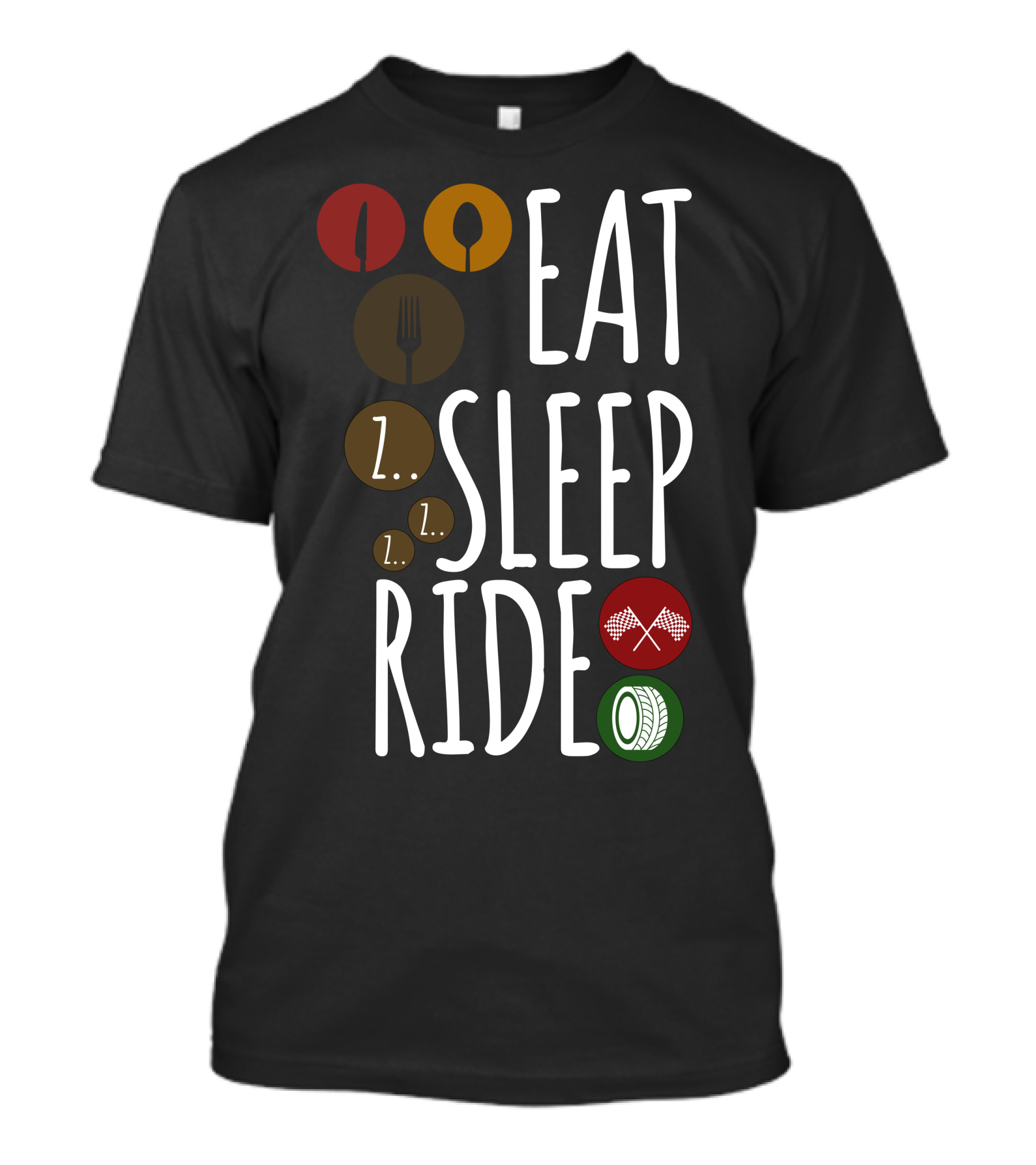 Eat Sleep Ride Fork Spoon Tire Racing Flags T-Shirt