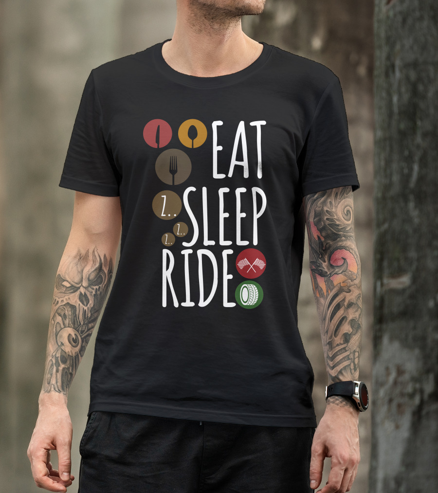 Eat Sleep Ride Fork Spoon Tire Racing Flags T-Shirt