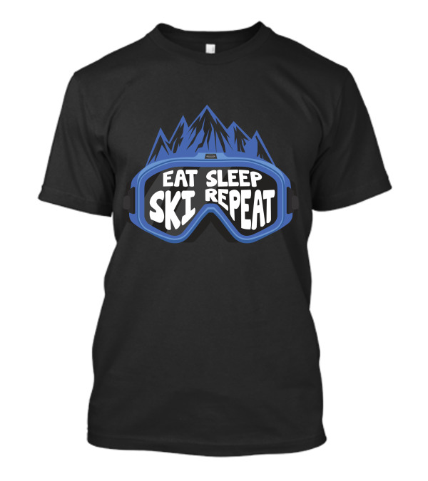Eat Sleep Ski Repeat Blue Goggles And Mountain Motif T-Shirt