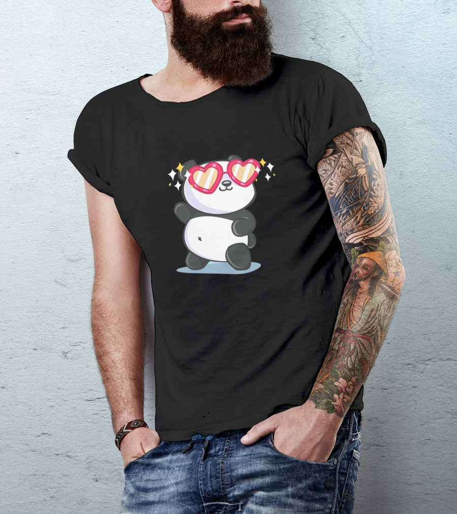 Fabulous Panda Wearing Heart Sunglasses T-Shirt