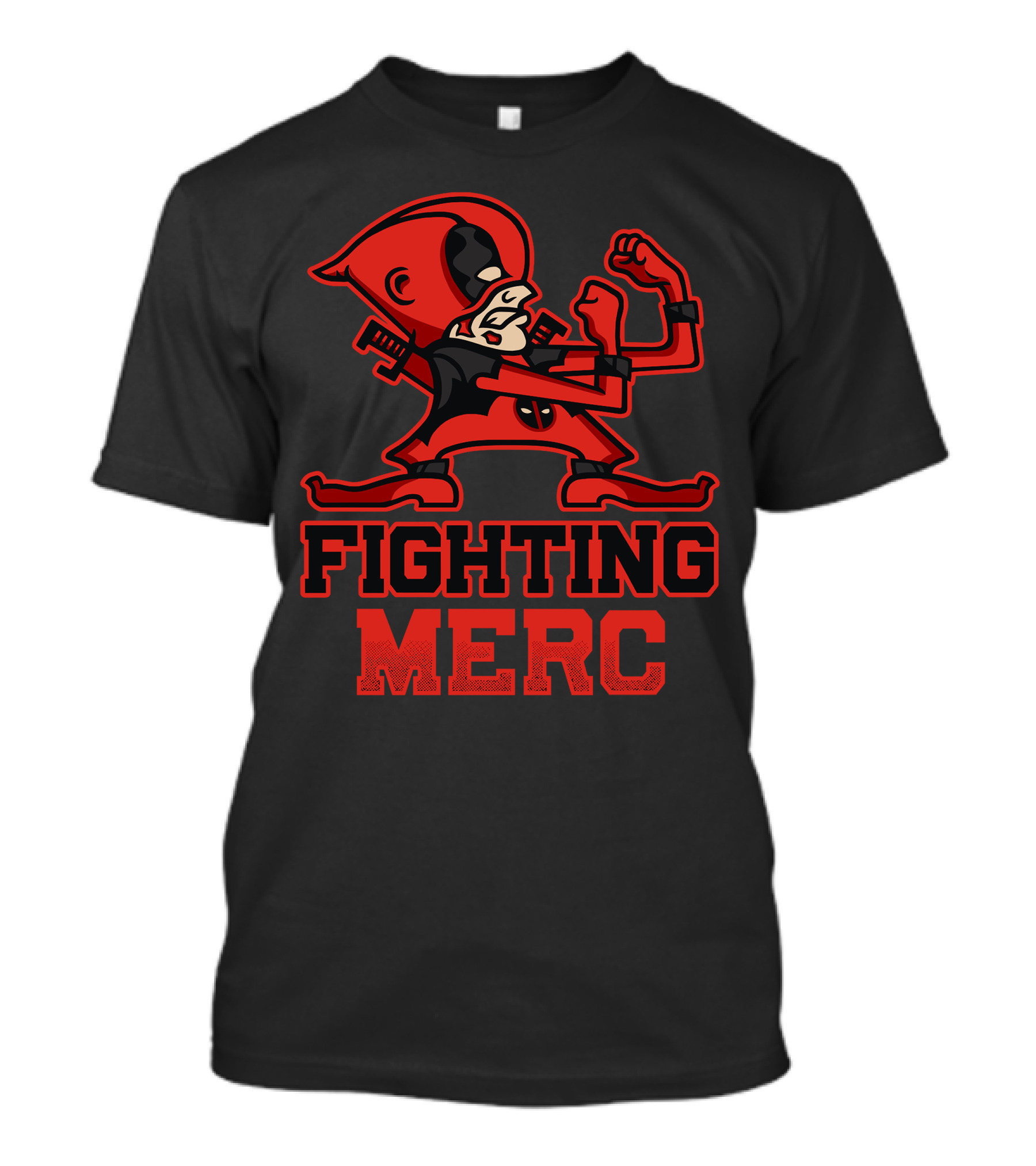 Fighting Merc Comic Style Red Ninja Warrior With Black Mask And Swords T-Shirt