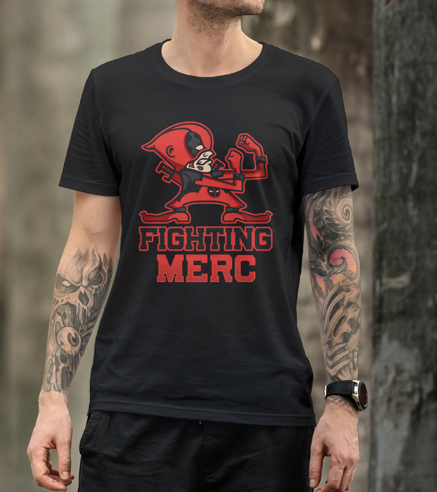 Fighting Merc Comic Style Red Ninja Warrior With Black Mask And Swords T-Shirt