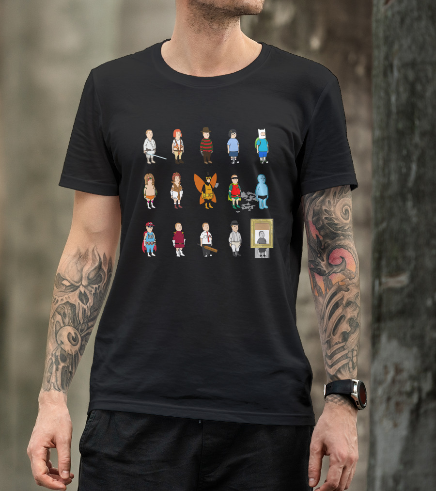 Flock Of Bobbys Star Wars And Adventure Time With Superheroes And Villains Characters T-Shirt