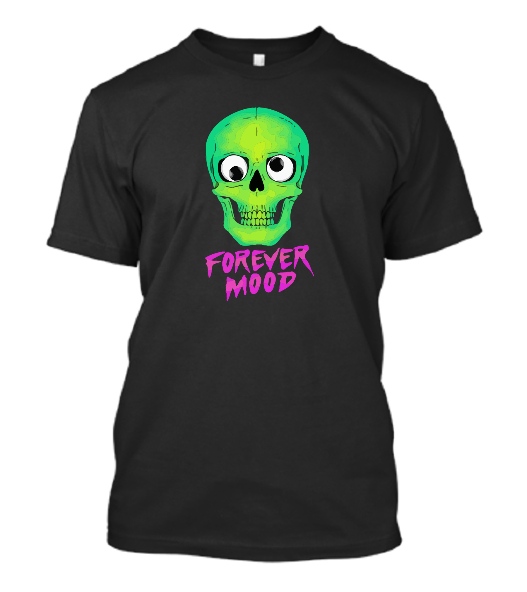 Forever Mood Neon Green Skull With Googly Eyes T-Shirt