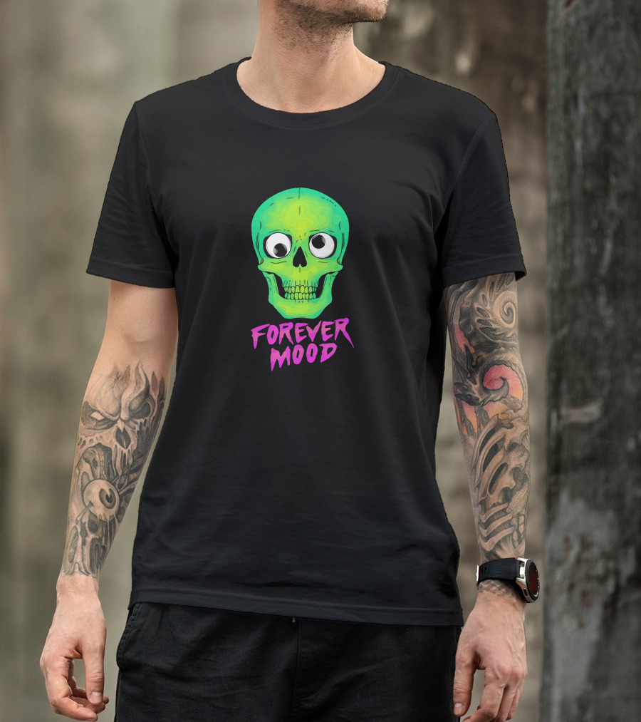 Forever Mood Neon Green Skull With Googly Eyes T-Shirt
