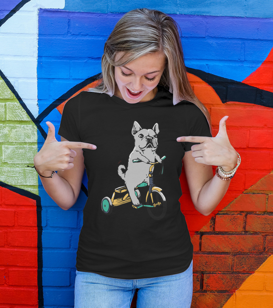 Frenchie Ride Dog On Tricycle T-Shirt
