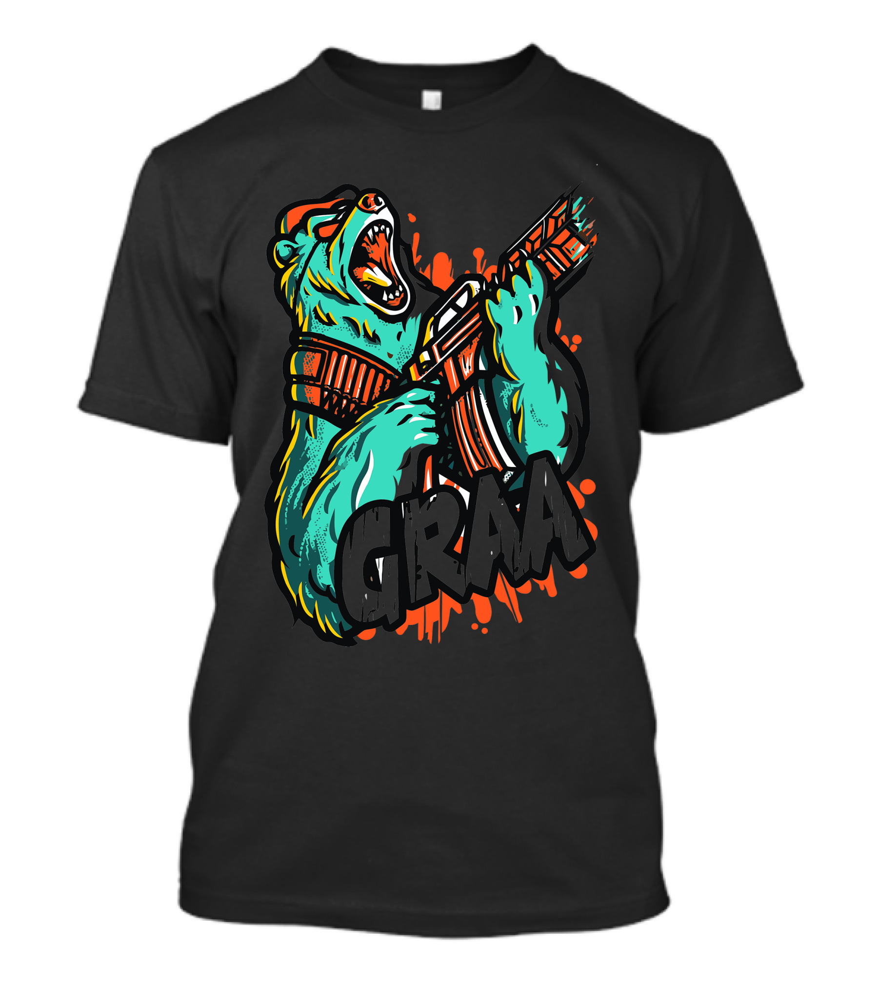 Graa Bear With Gun Roaring In Battle Scene T-Shirt