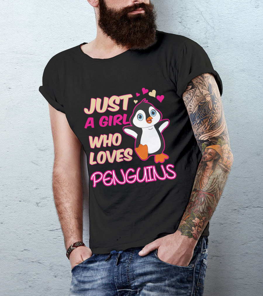 Just A Girl Who Loves Penguins Cute Hearts T-Shirt