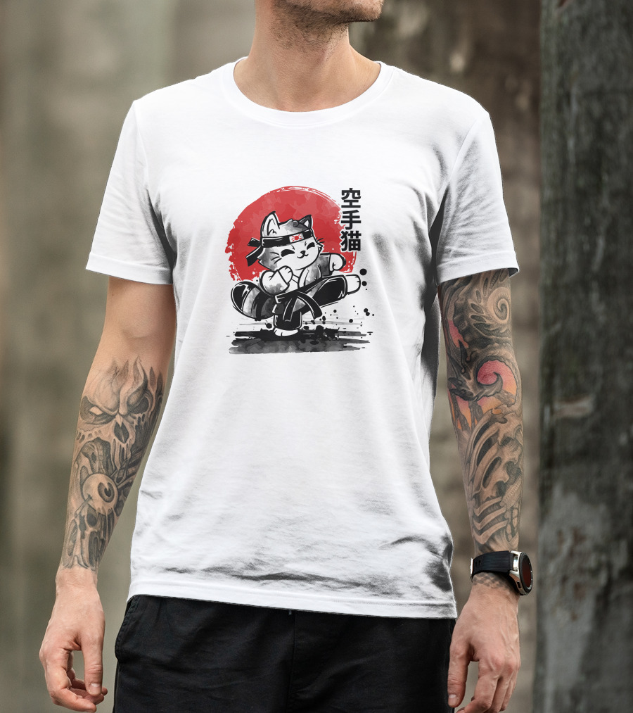 Karate Cat 空手猫 Red Sun Background Martial Arts T-Shirt