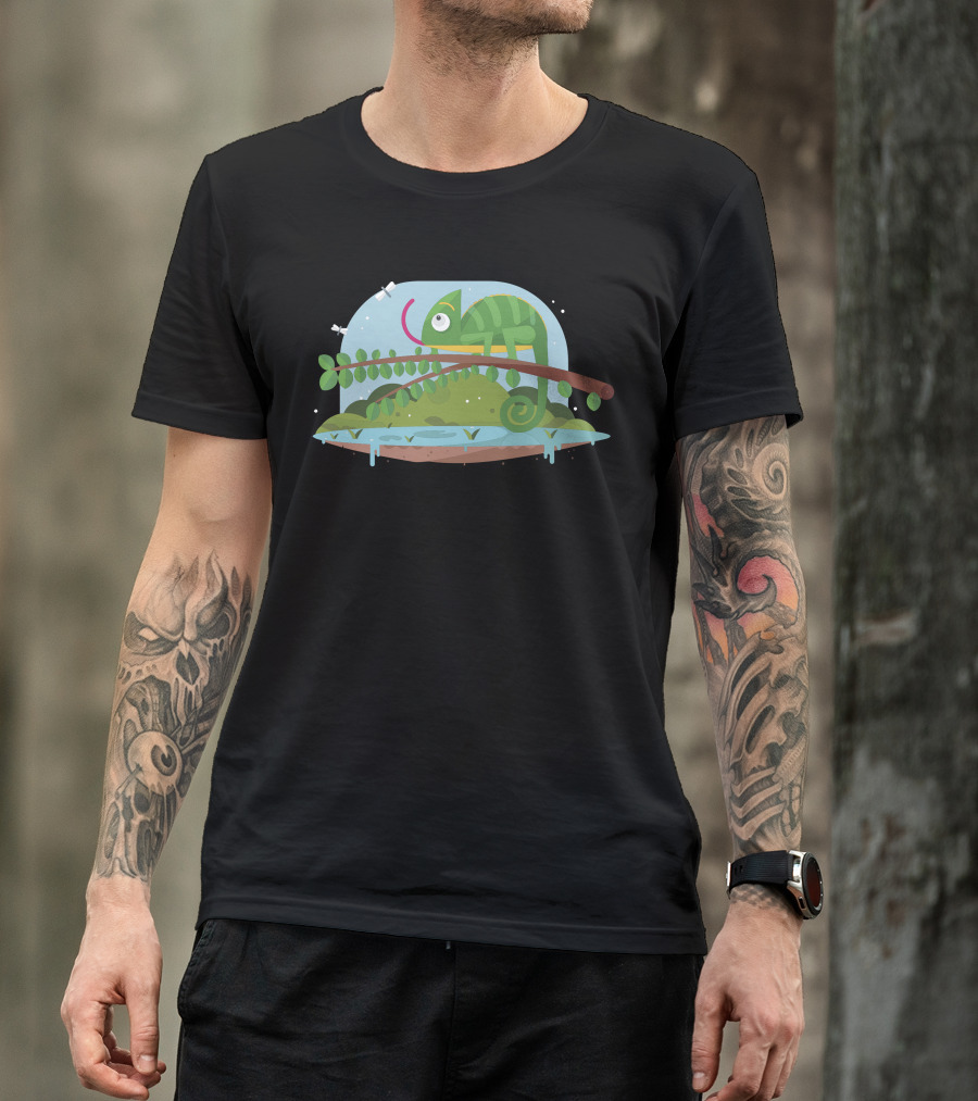 Chameleon On Branch Under Glass Dome Terrarium T-Shirt