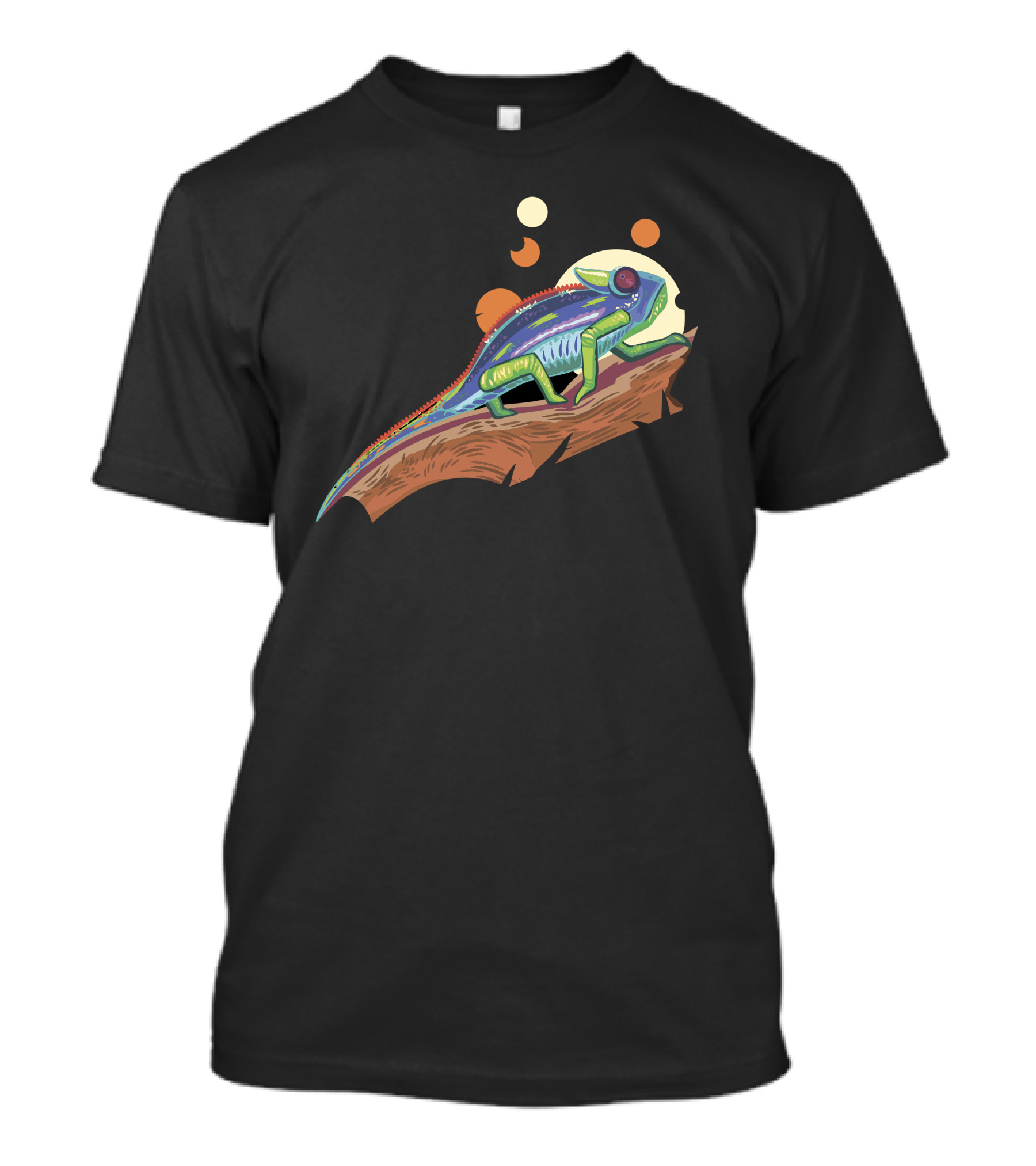 Lizzzzard Colorful Chameleon On Branch With Geometric Circles T-Shirt