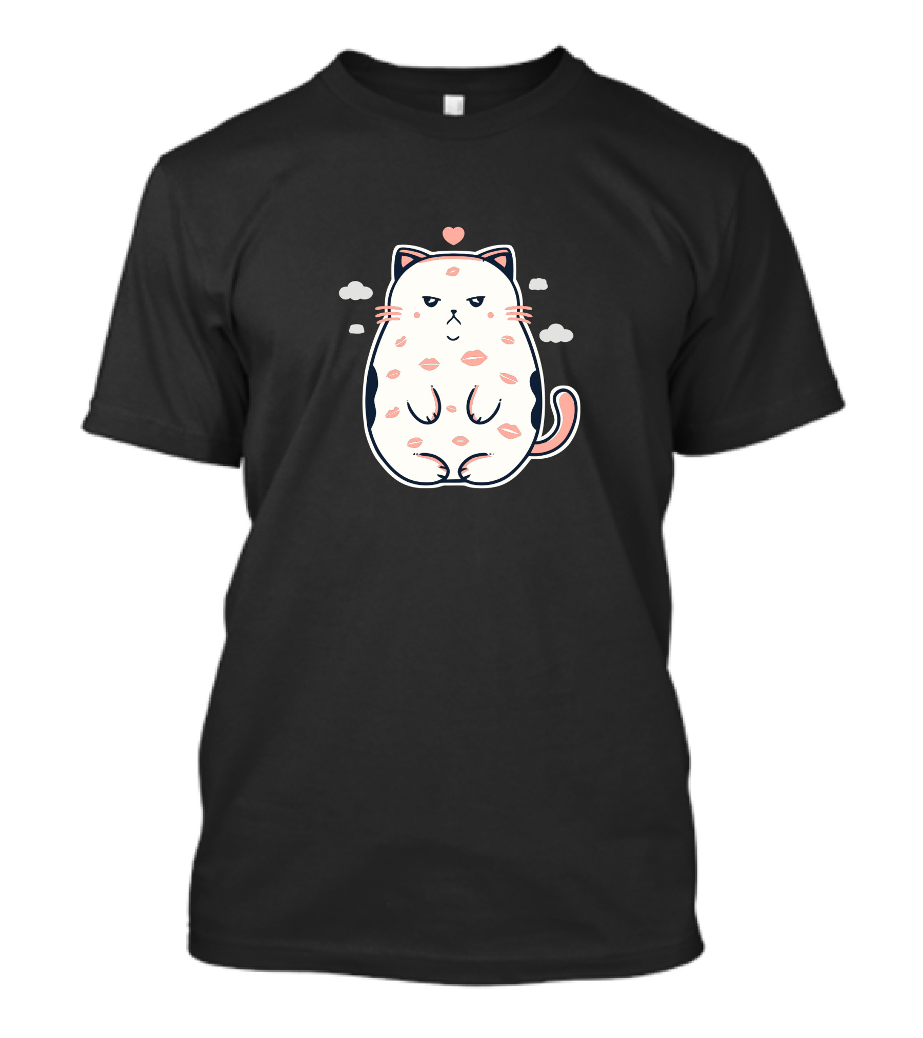 Love Cat Kisses Whimsical Heart And Lips T-Shirt