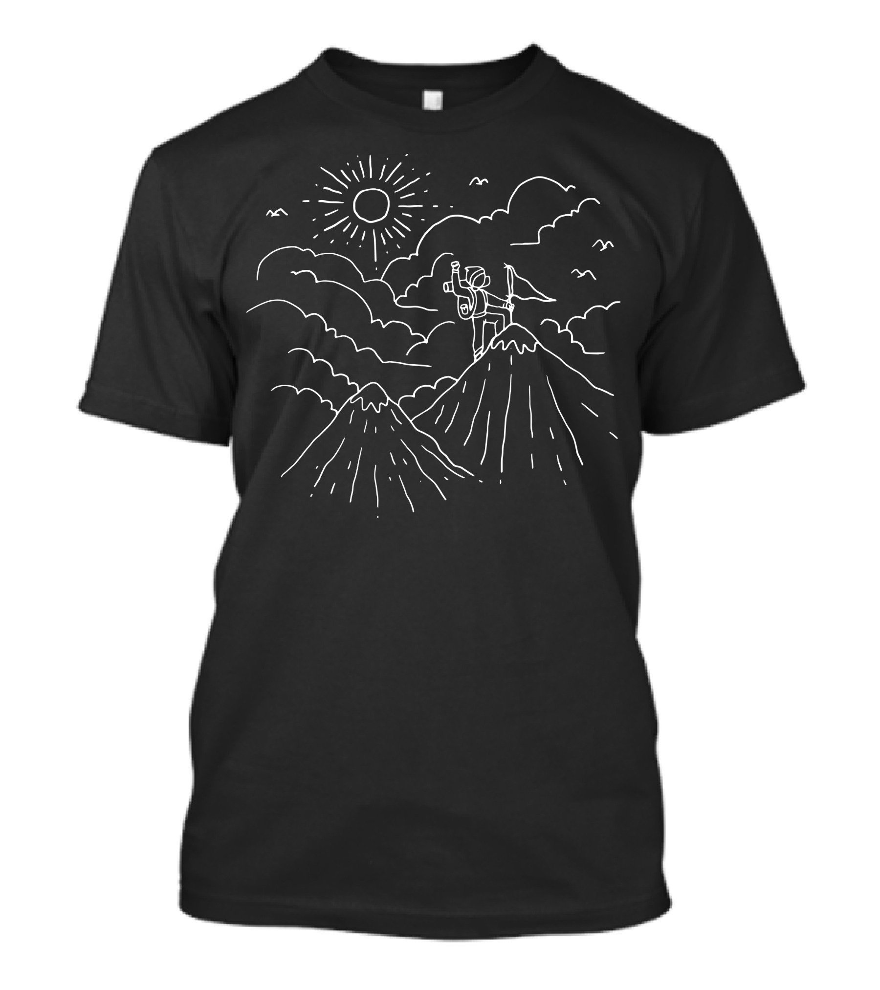 Mountain Hiker Under Sun And Clouds T-Shirt