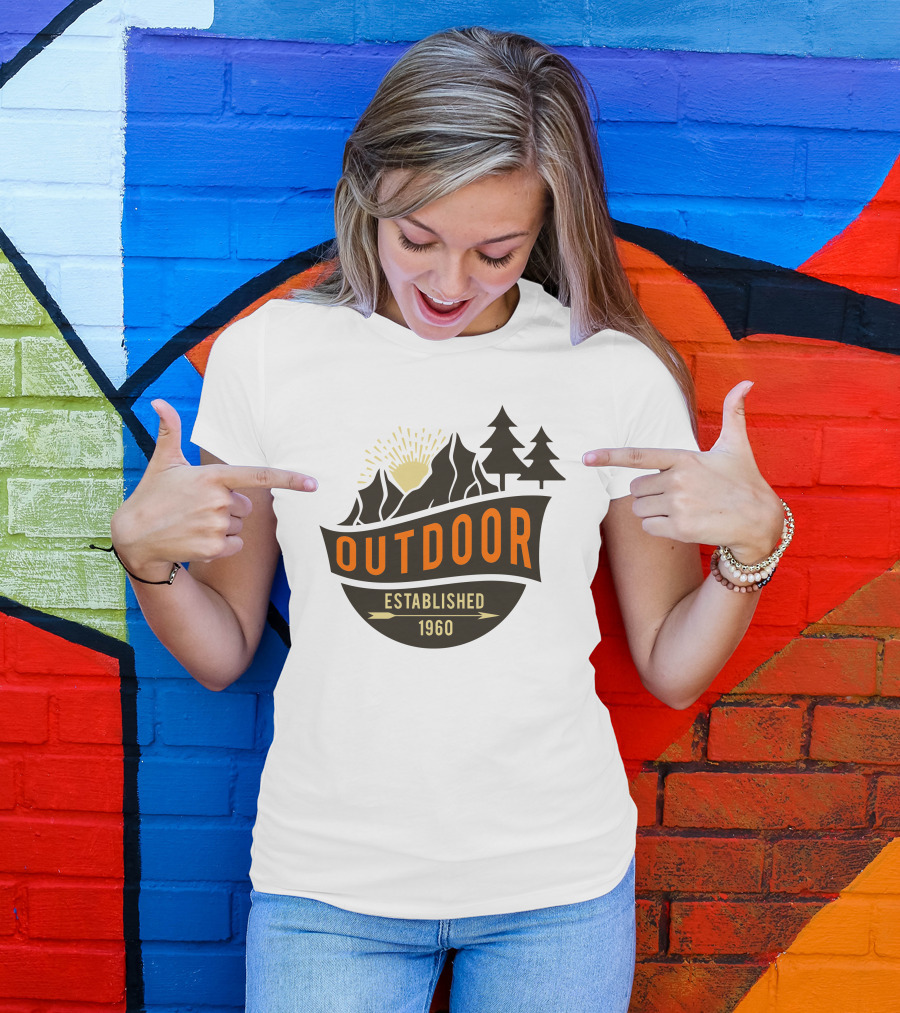 Outdoor Established 1960 Camp Sunburst Mountain Trees T-Shirt