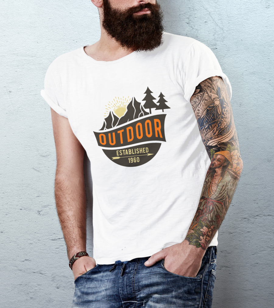 Outdoor Established 1960 Camp Sunburst Mountain Trees T-Shirt