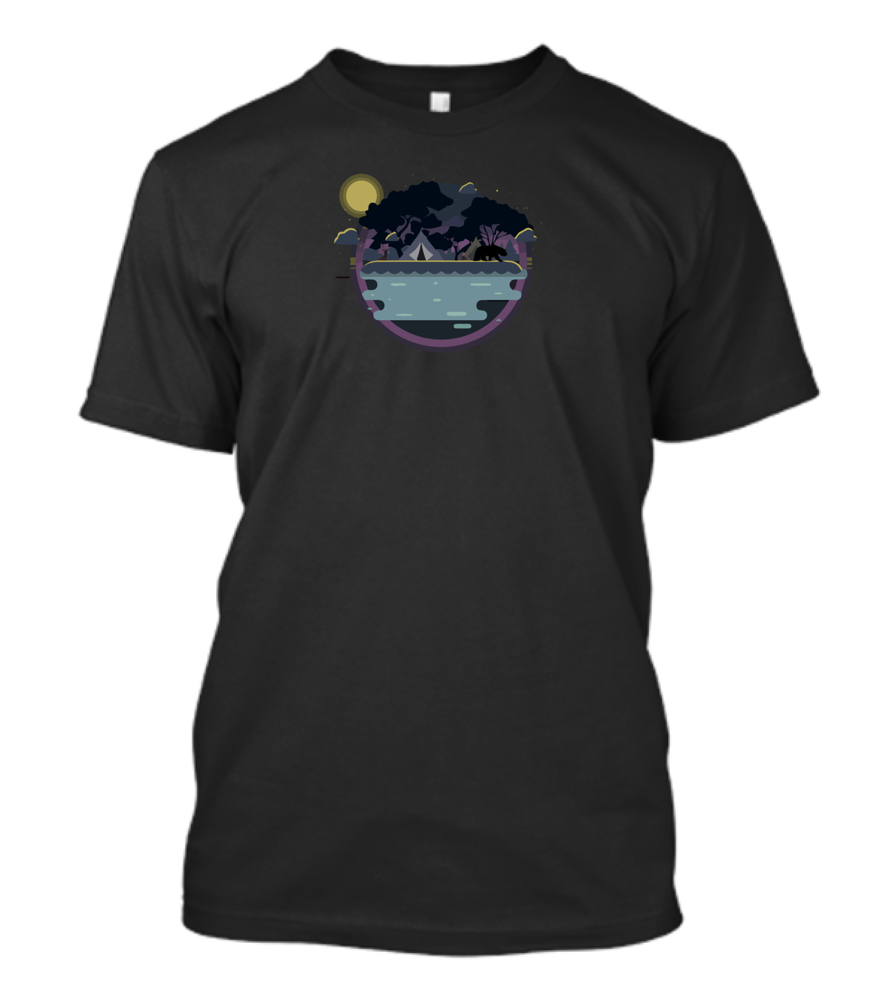 Night Camping Lake And Forest Under Moonlight T-Shirt