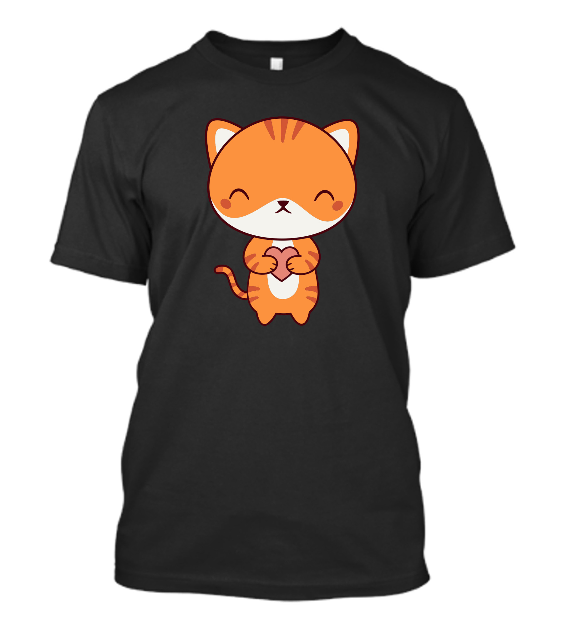 Orange Kawaii Cute Kitten Cat Holding Heart T-Shirt