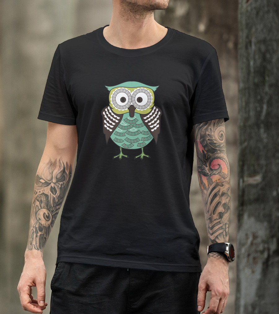 Owll Cartoon Owl With Geometric T-Shirt