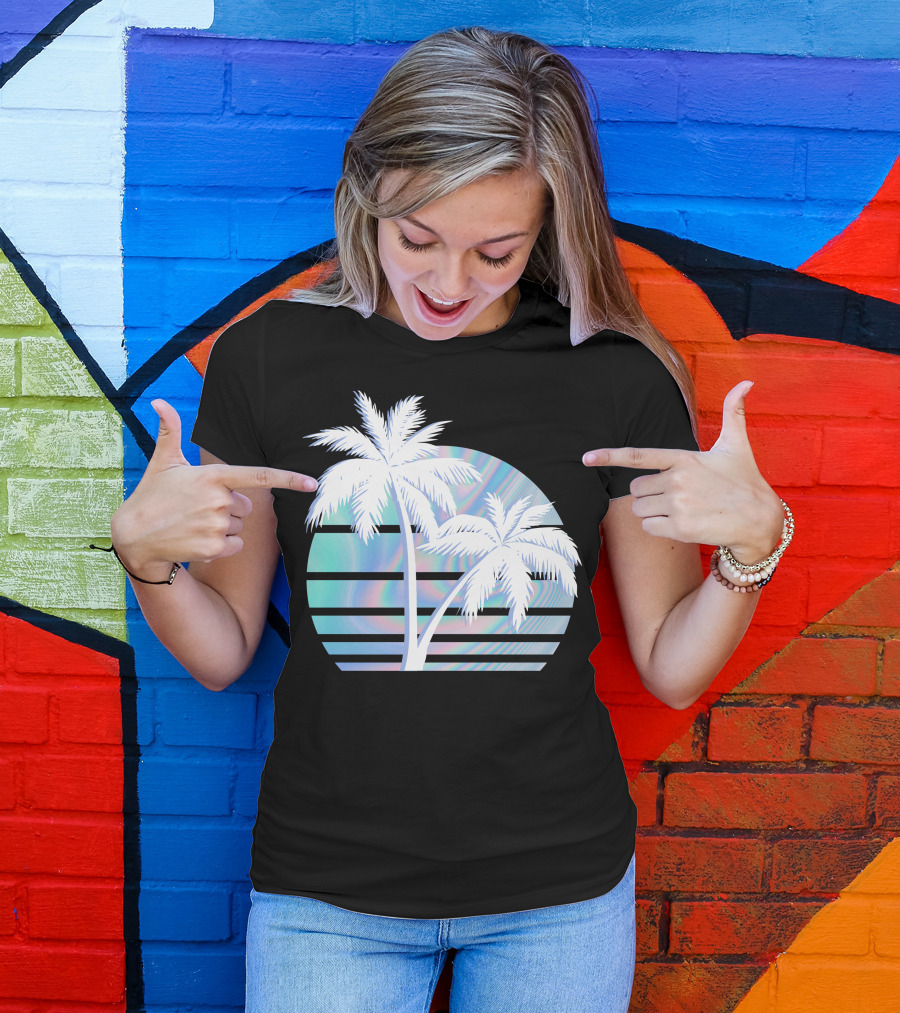 Palm Tree Hologram Stripes T-Shirt