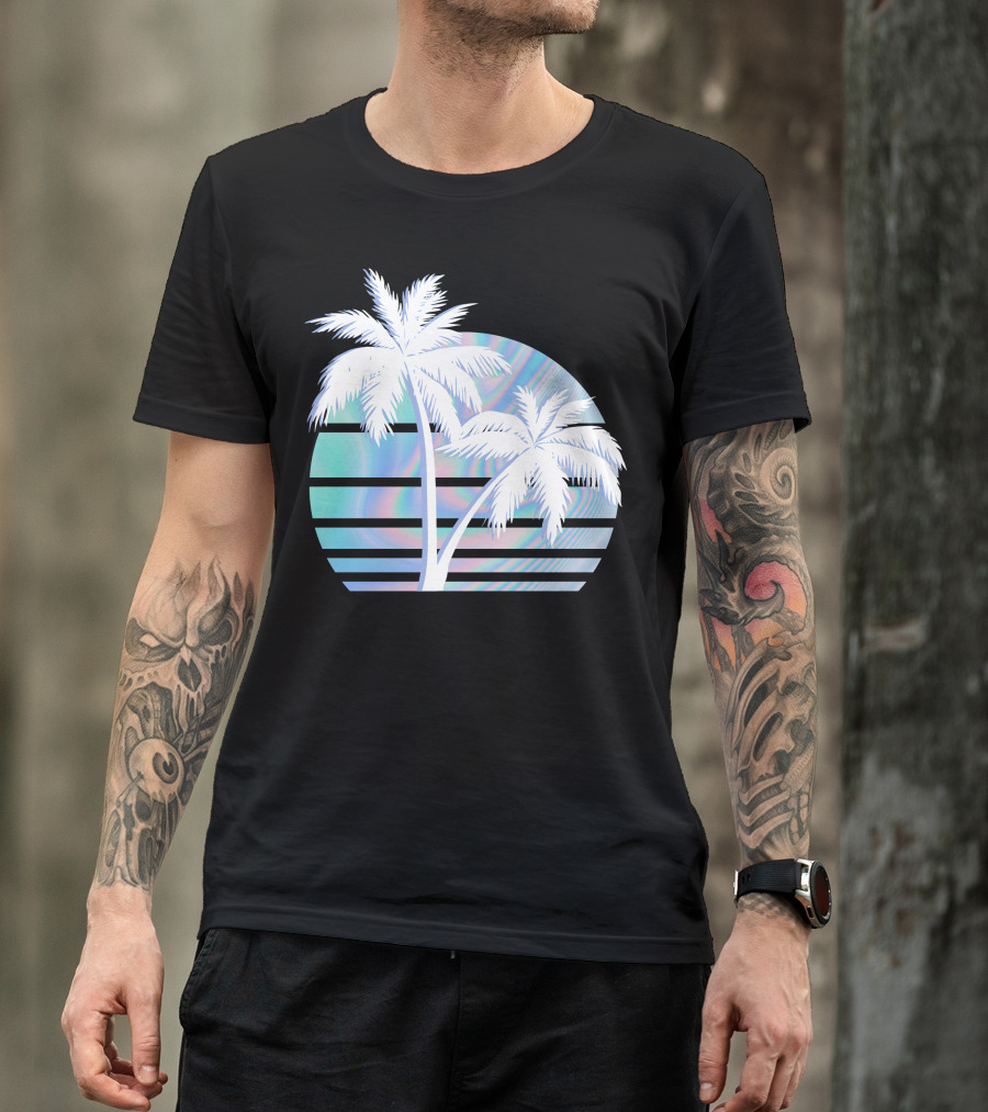 Palm Tree Hologram Stripes T-Shirt