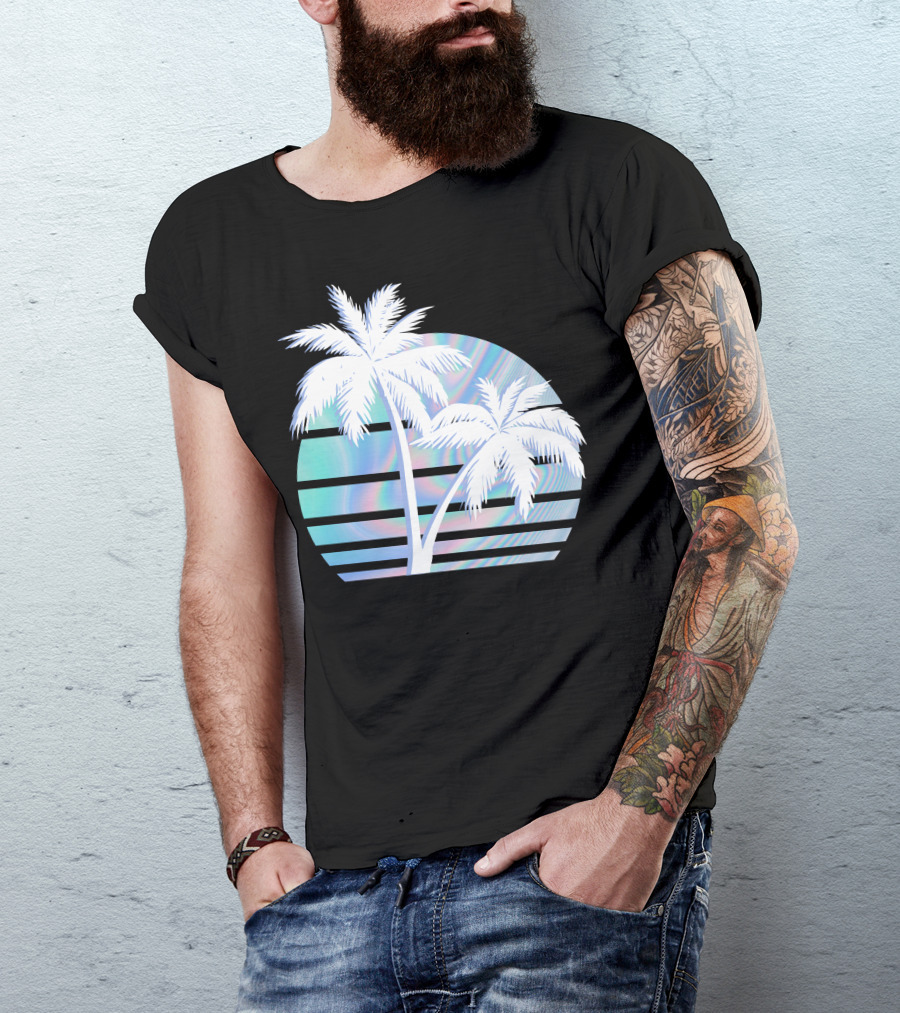 Palm Tree Hologram Stripes T-Shirt