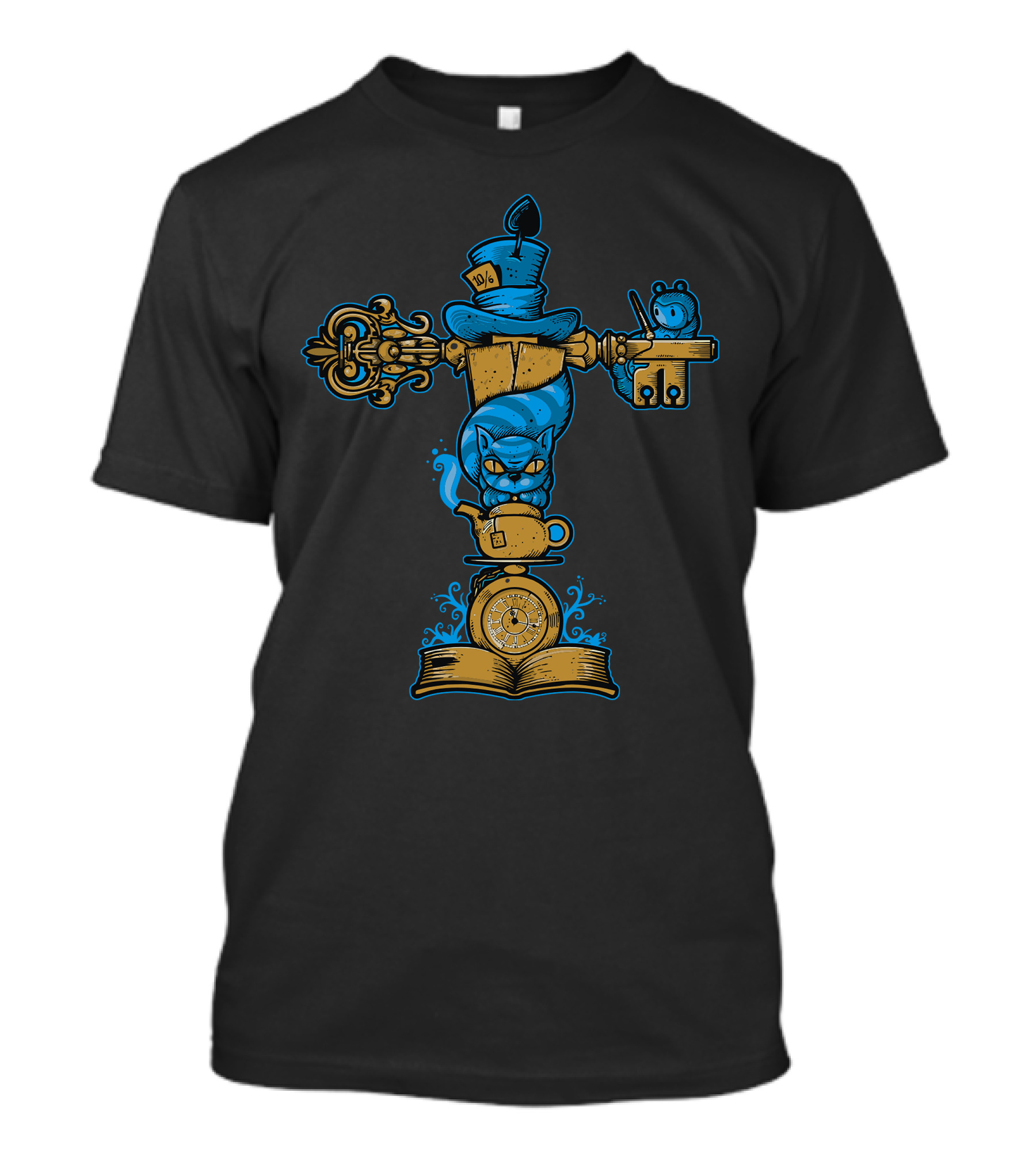 Wonderland Totem Cat Mad Hatter Key Tea Watch Book Mouse T-Shirt