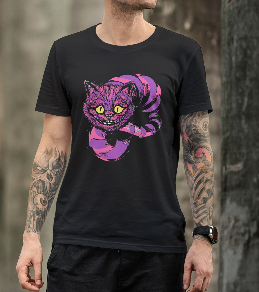 Grinning Cheshire Cat With Swirling Tail And Vibrant Colors T-Shirt