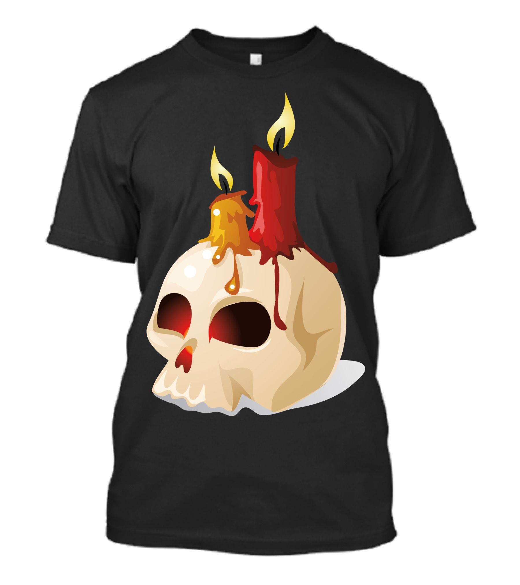 Halloween Elements Skull With Melting Candle Wax And Flames T-Shirt