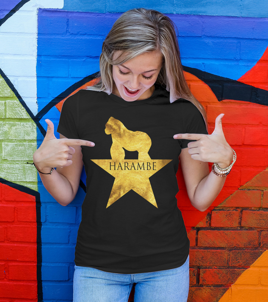 Harambe Gold Gorilla On Star Hamilton T-Shirt