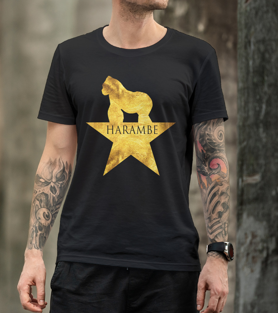Harambe Gold Gorilla On Star Hamilton T-Shirt
