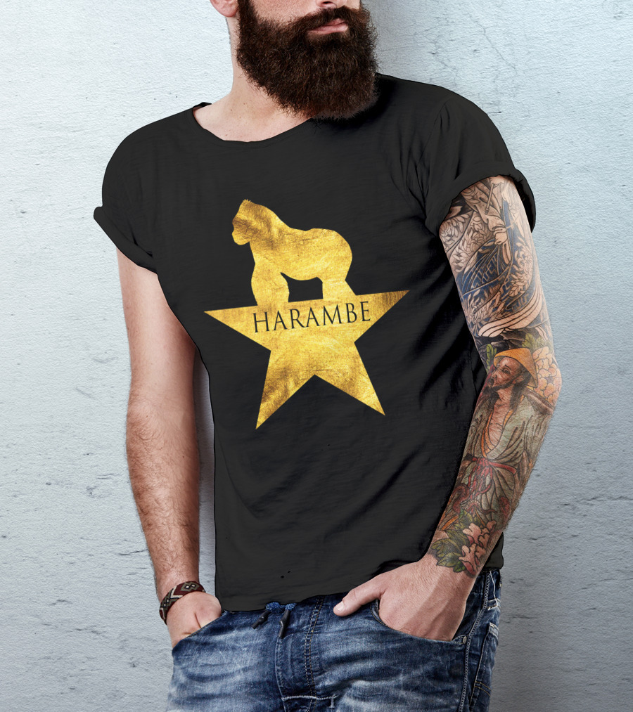 Harambe Gold Gorilla On Star Hamilton T-Shirt