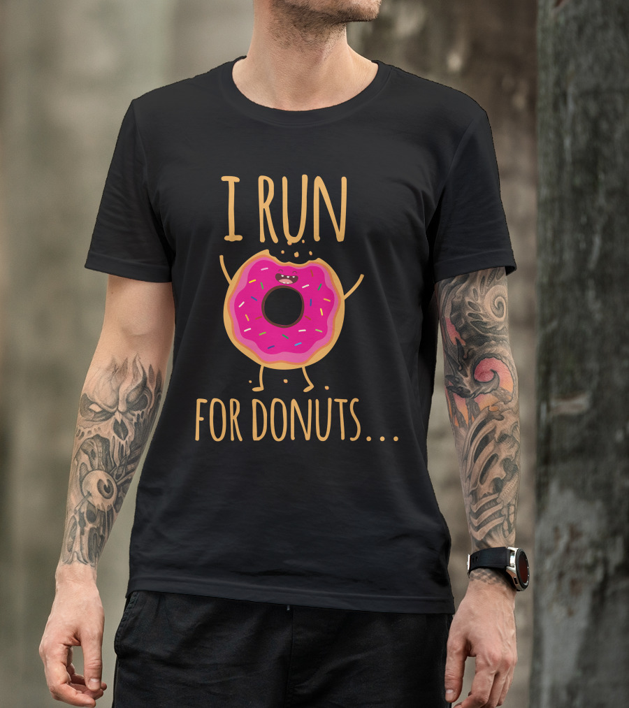 I Run For Donuts. Pink Frosted Cartoon Donut T-Shirt