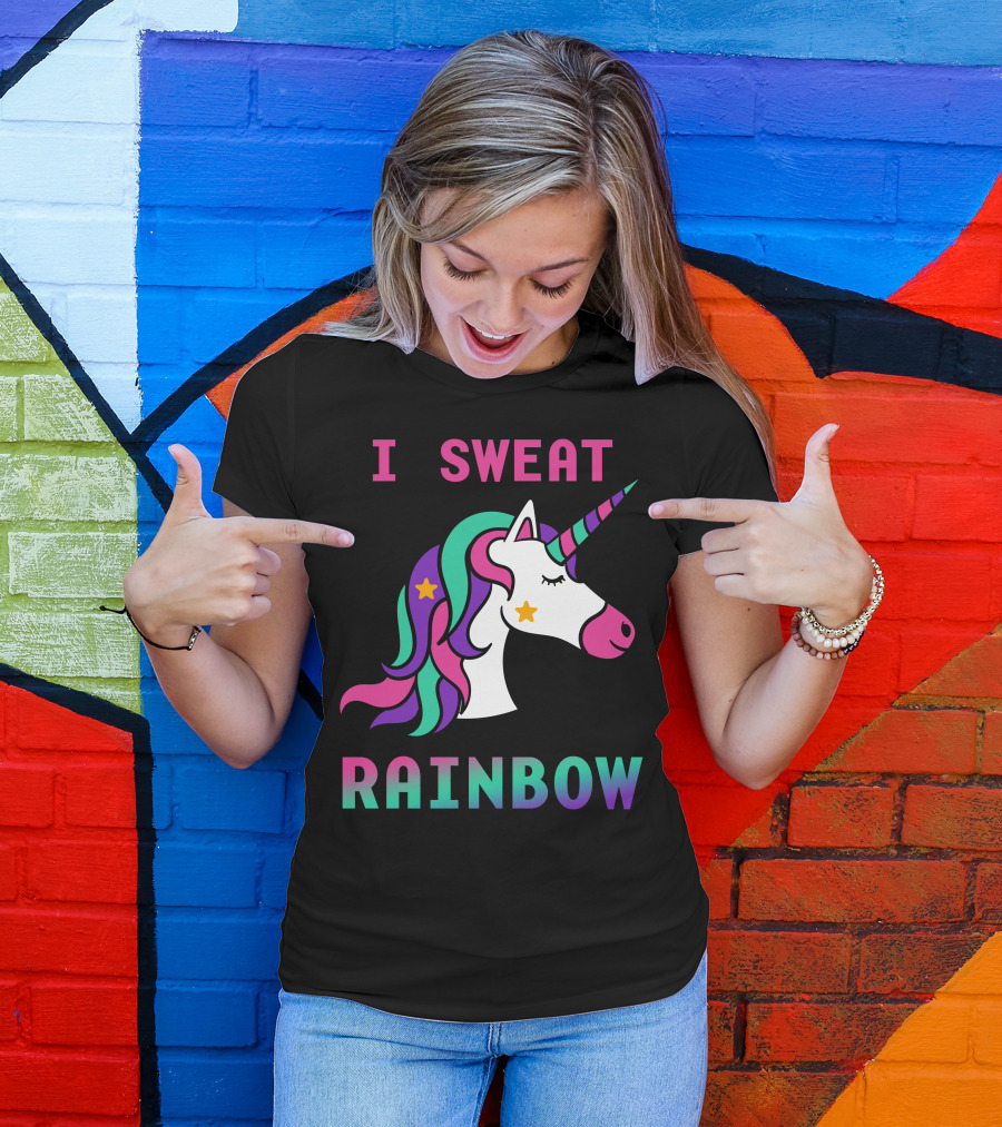 I Sweat Rainbow Unicorn With Colorful Mane And Stars T-Shirt