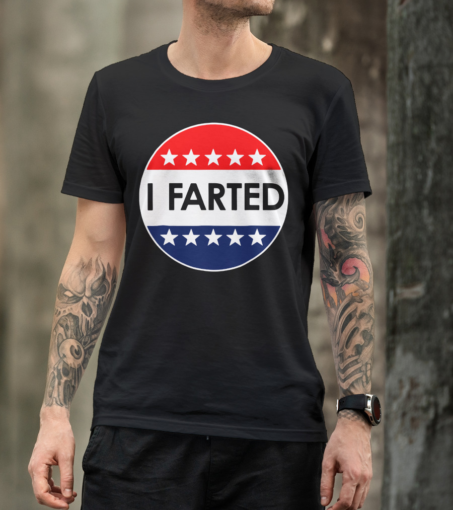I Voted Farted Star Pattern Red White Blue Badge T-Shirt
