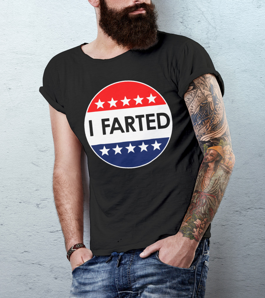 I Voted Farted Star Pattern Red White Blue Badge T-Shirt