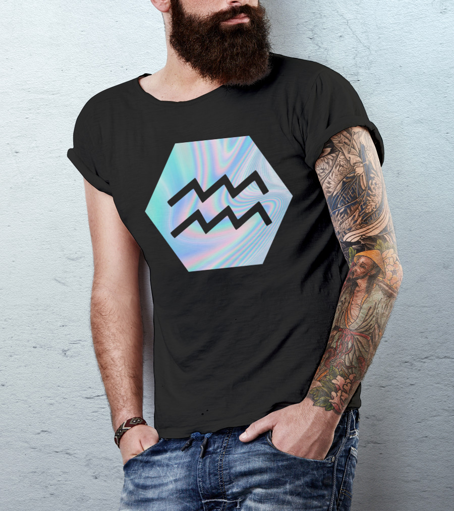 Aquarius Symbol Hologram Iridescent Wave Hexagon T-Shirt