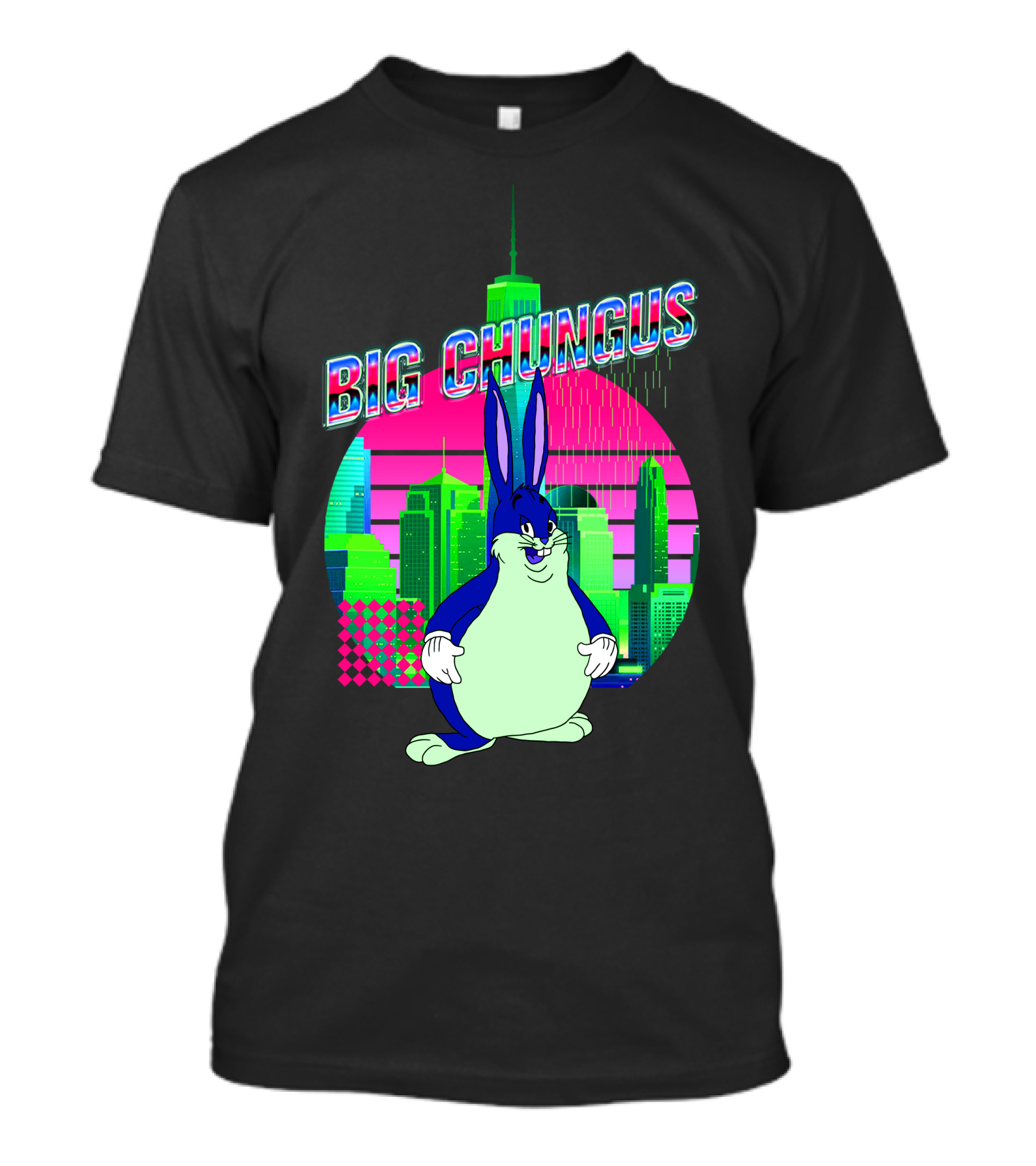 Big Chungus Neon City Skyline T-Shirt