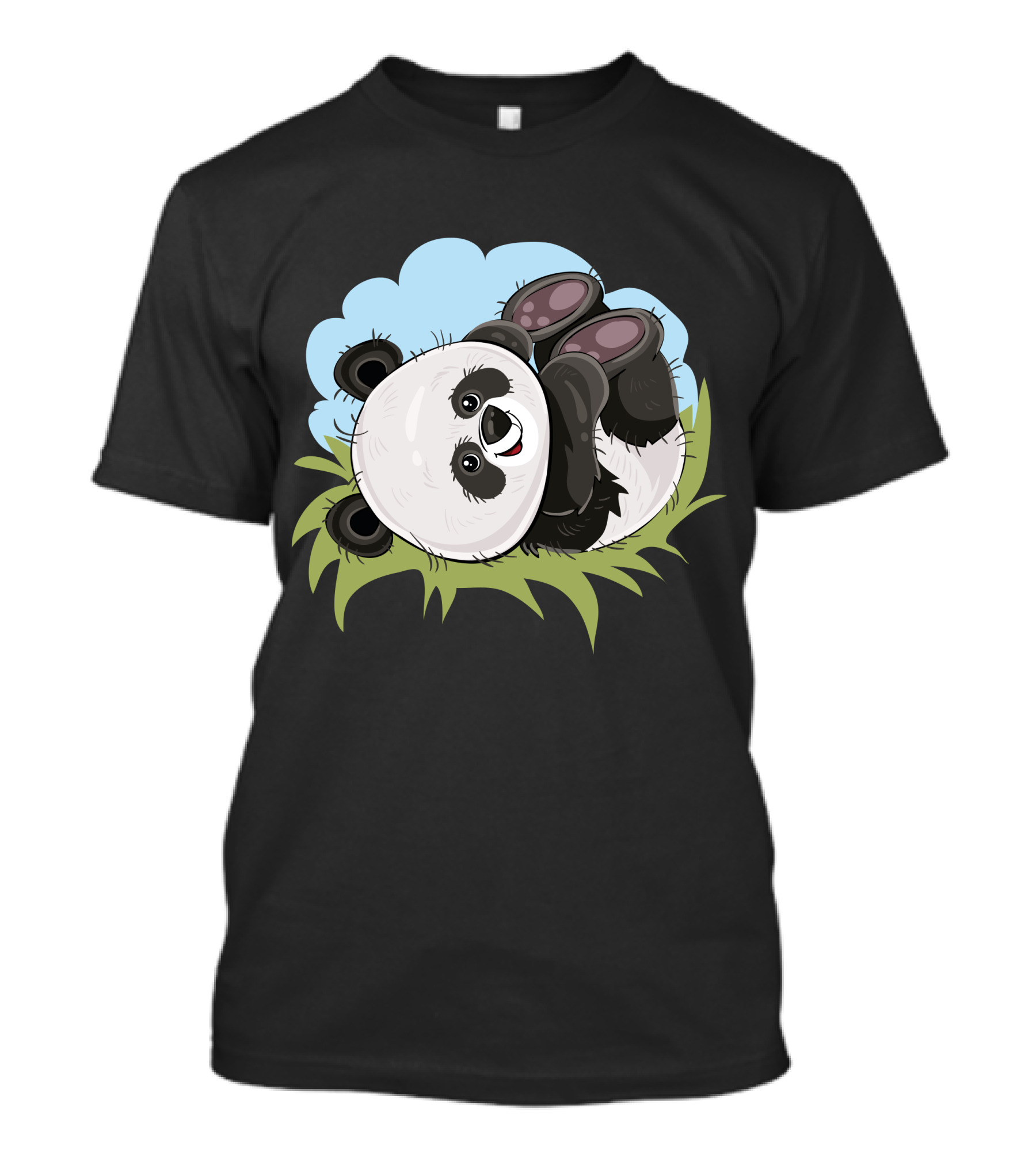 Cool Panda Rolling In Grass Under Blue Sky T-Shirt